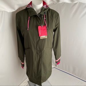 2Shirts Ago military green and hot pink lightweight longline raincoat M